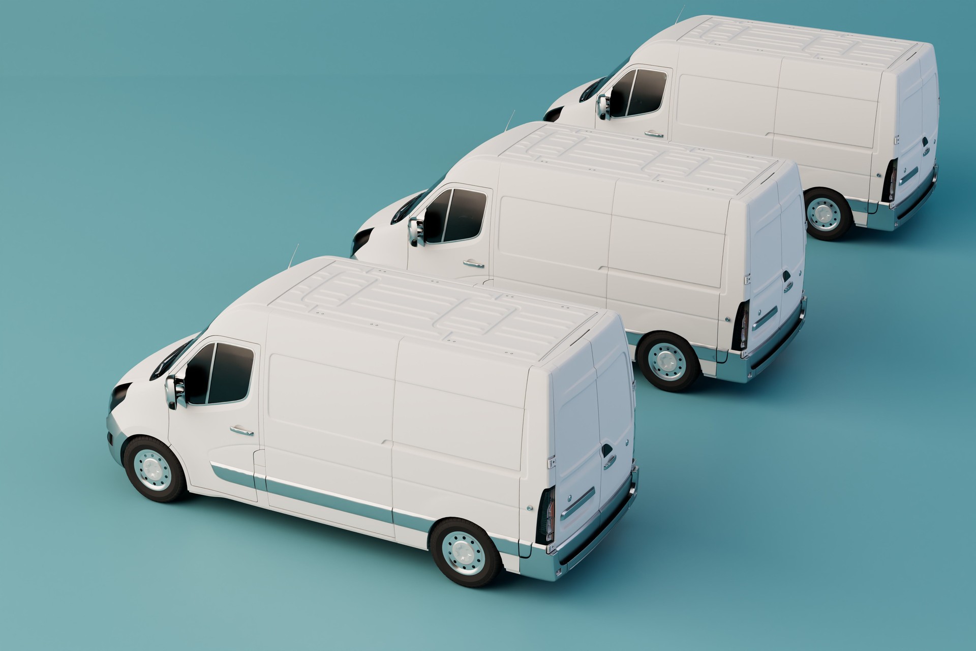 the concept of transportation of parcels by trucks. trucks on a turquoise background. 3D render